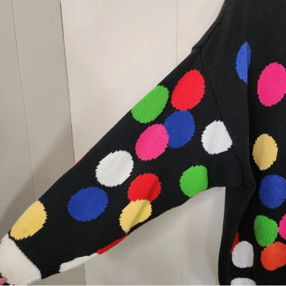 Vintage 💯 cotton Polka Dot Sweater Cardigan  80s 90s 1990s Cabincore Preppy - Picture 4 of 9